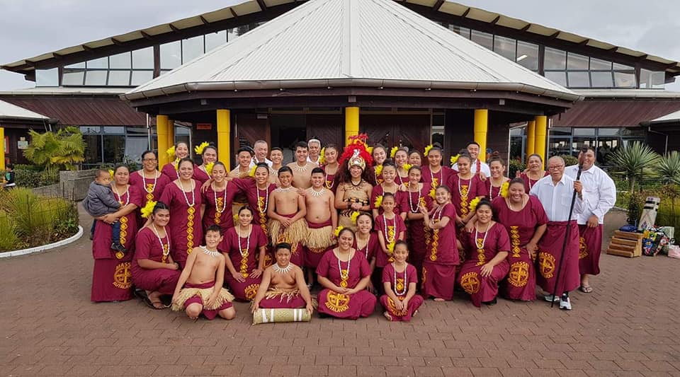 Large group of youth outside a catholic centre