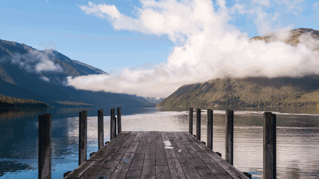 Warf at Lake Rotoiti in Tasman, New Zealand. Loans in Nelson