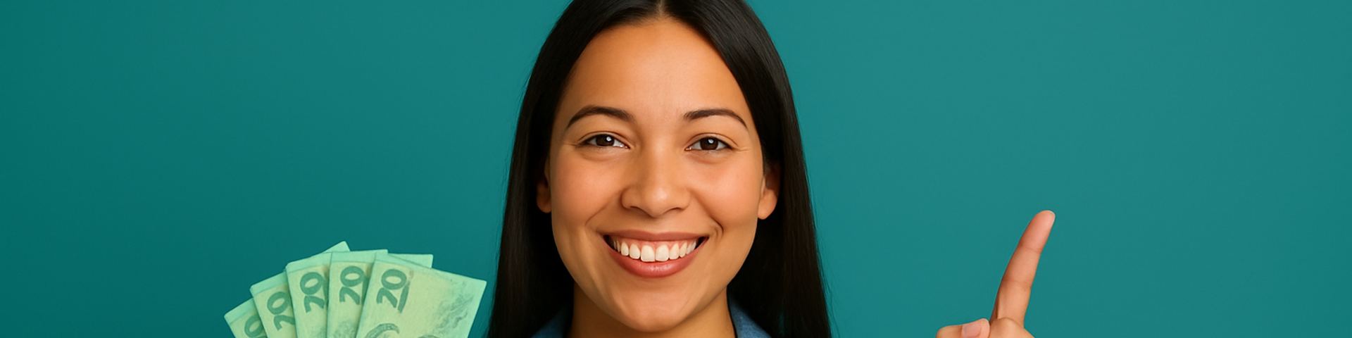 Woman holding up the cash from her instant finance loan top up